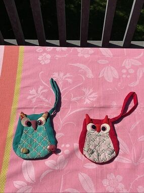 Kids Owl Wrist Pouch - red and Teal